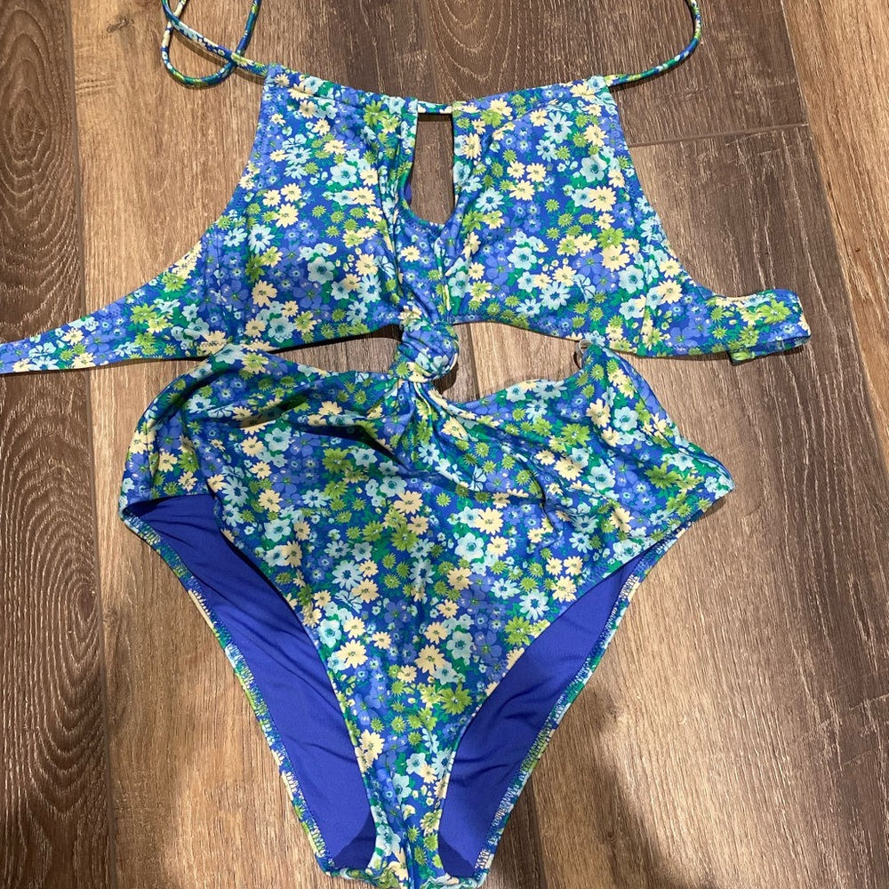 Floral Blue Swimwear one piece knot